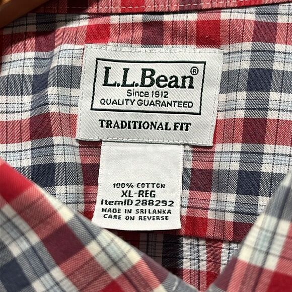 L.LBean Plaid Red Blue Traditional Fit Cotton Button Down Shirt NWOT - Picture 2 of 7
